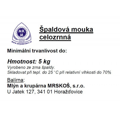 Mouka špaldová hladká celozrnná Mrskoš 5kg Mouka špaldová hladká celozrnná Mrskoš 5kg